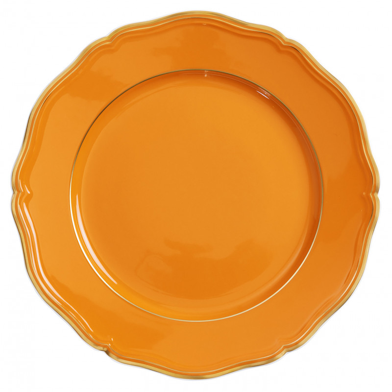 Assiette plate 31 cm en porcelaine - MAZURKA OR fond Orange - Raynaud