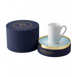 Tasse Monceau or et soucoupe expresso Aura azur 12 cl en coffret rond